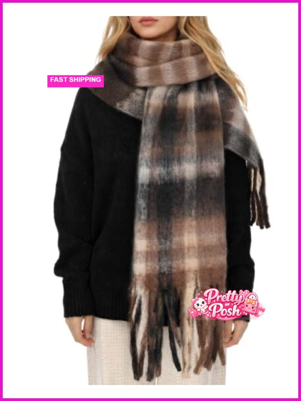 Women's Soft Plaid Blanket Scarf Long Winter Wrap Shawl 100% Polyester